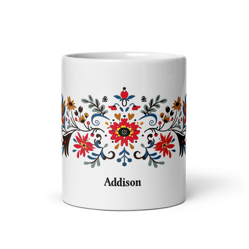 Addison Exclusive Name Art Piece Home Office Work Coffee Mug Mexican Spanish Pride Gift Cup One - Of - A - Kind Calligraphy White Glossy Mug | A8 - Mexicada