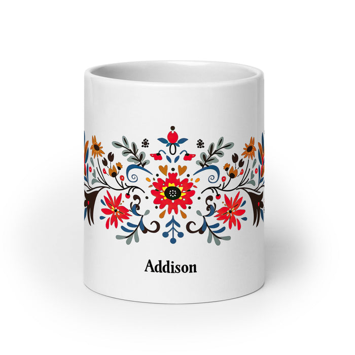 Addison Exclusive Name Art Piece Home Office Work Coffee Mug Mexican Spanish Pride Gift Cup One - Of - A - Kind Calligraphy White Glossy Mug | A8 - Mexicada