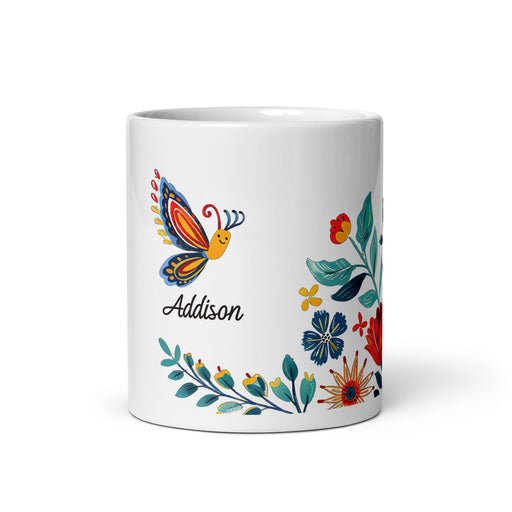 Addison Exclusive Name Art Piece Home Office Work Coffee Mug Mexican Spanish Pride Gift Cup One - Of - A - Kind Calligraphy White Glossy Mug | A9 - Mexicada