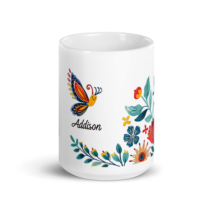 Addison Exclusive Name Art Piece Home Office Work Coffee Mug Mexican Spanish Pride Gift Cup One - Of - A - Kind Calligraphy White Glossy Mug | A9 - Mexicada