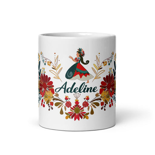 Adeline Exclusive Name Art Piece Home Office Work Coffee Mug Mexican Spanish Pride Gift Cup One - Of - A - Kind Calligraphy White Glossy Mug | A10 - Mexicada