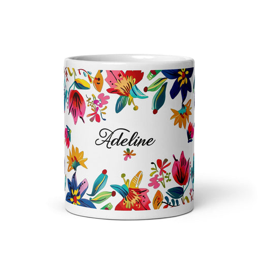 Adeline Exclusive Name Art Piece Home Office Work Coffee Mug Mexican Spanish Pride Gift Cup One-Of-A-Kind Calligraphy White Glossy Mug | A11 Mexicada