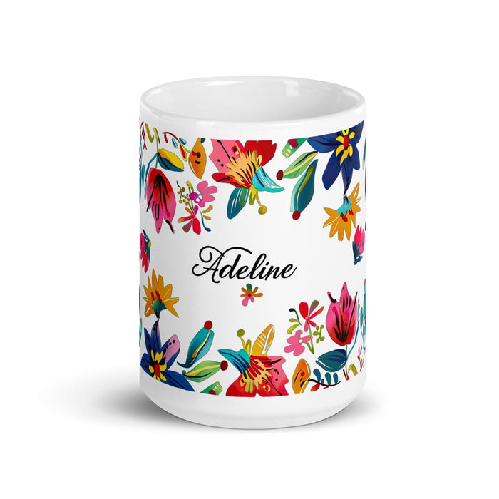 Adeline Exclusive Name Art Piece Home Office Work Coffee Mug Mexican Spanish Pride Gift Cup One-Of-A-Kind Calligraphy White Glossy Mug | A11 Mexicada