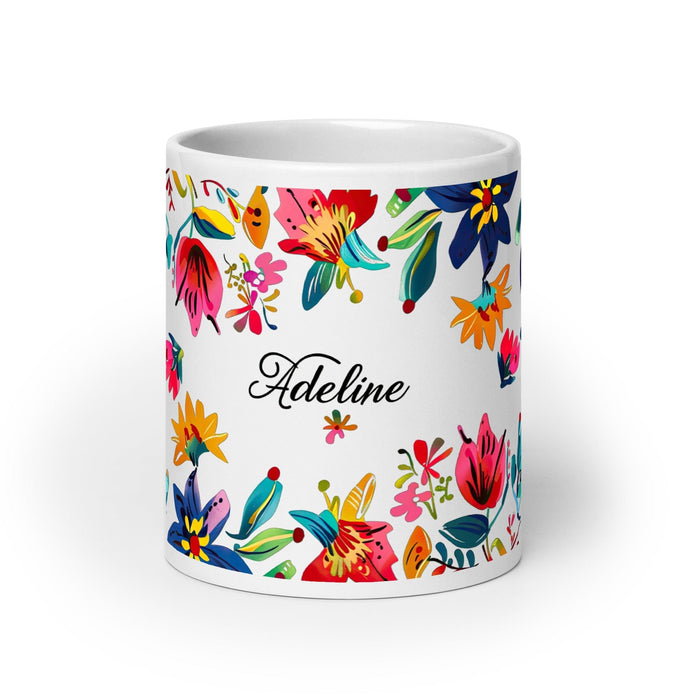 Adeline Exclusive Name Art Piece Home Office Work Coffee Mug Mexican Spanish Pride Gift Cup One-Of-A-Kind Calligraphy White Glossy Mug | A11 Mexicada