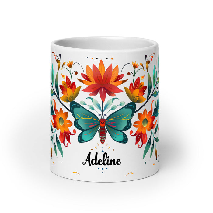 Adeline Exclusive Name Art Piece Home Office Work Coffee Mug Mexican Spanish Pride Gift Cup One - Of - A - Kind Calligraphy White Glossy Mug | A12 - Mexicada