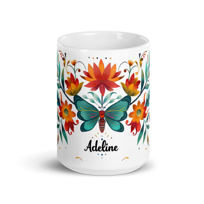 Adeline Exclusive Name Art Piece Home Office Work Coffee Mug Mexican Spanish Pride Gift Cup One - Of - A - Kind Calligraphy White Glossy Mug | A12 - Mexicada