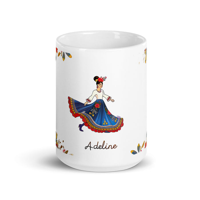 Adeline Exclusive Name Art Piece Home Office Work Coffee Mug Mexican Spanish Pride Gift Cup One - Of - A - Kind Calligraphy White Glossy Mug | A14 - Mexicada