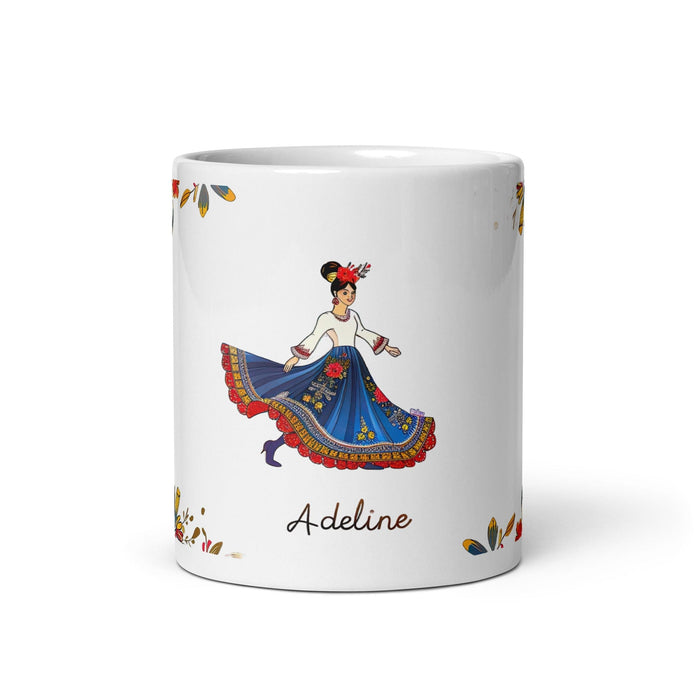 Adeline Exclusive Name Art Piece Home Office Work Coffee Mug Mexican Spanish Pride Gift Cup One-Of-A-Kind Calligraphy White Glossy Mug | A14 Mexicada