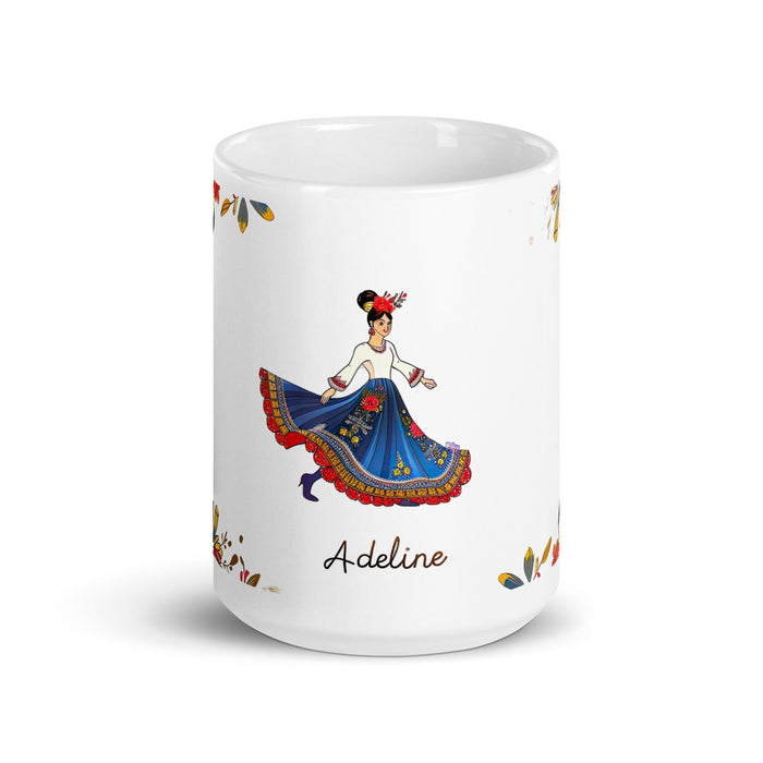 Adeline Exclusive Name Art Piece Home Office Work Coffee Mug Mexican Spanish Pride Gift Cup One-Of-A-Kind Calligraphy White Glossy Mug | A14 Mexicada