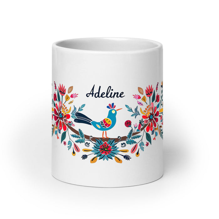 Adeline Exclusive Name Art Piece Home Office Work Coffee Mug Mexican Spanish Pride Gift Cup One - Of - A - Kind Calligraphy White Glossy Mug | A15 - Mexicada