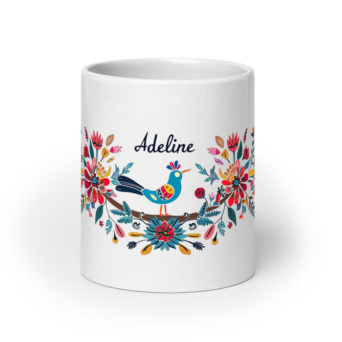 Adeline Exclusive Name Art Piece Home Office Work Coffee Mug Mexican Spanish Pride Gift Cup One-Of-A-Kind Calligraphy White Glossy Mug | A15 Mexicada