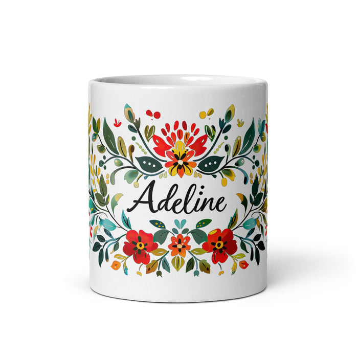 Adeline Exclusive Name Art Piece Home Office Work Coffee Mug Mexican Spanish Pride Gift Cup One - Of - A - Kind Calligraphy White Glossy Mug | A16 - Mexicada