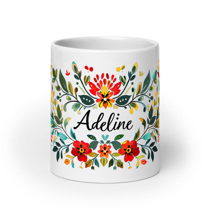 Adeline Exclusive Name Art Piece Home Office Work Coffee Mug Mexican Spanish Pride Gift Cup One - Of - A - Kind Calligraphy White Glossy Mug | A16 - Mexicada