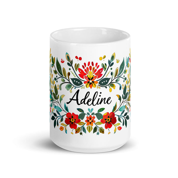 Adeline Exclusive Name Art Piece Home Office Work Coffee Mug Mexican Spanish Pride Gift Cup One - Of - A - Kind Calligraphy White Glossy Mug | A16 - Mexicada