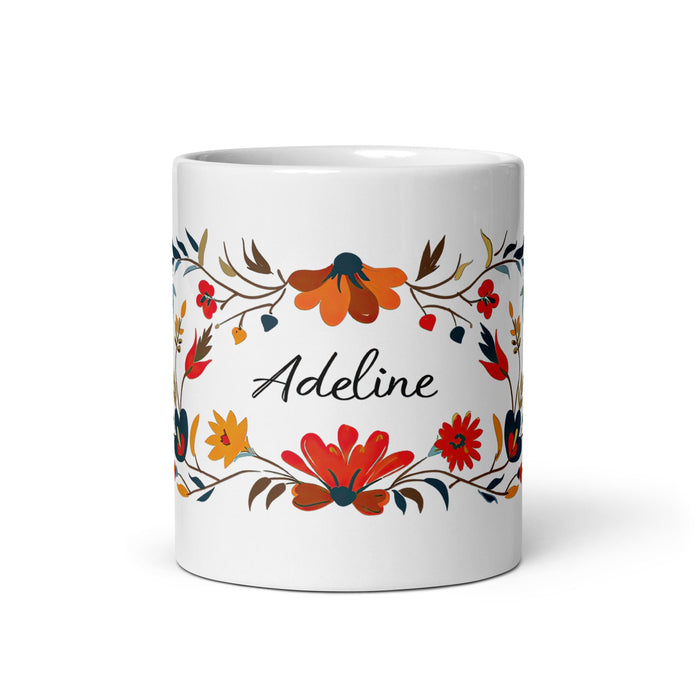 Adeline Exclusive Name Art Piece Home Office Work Coffee Mug Mexican Spanish Pride Gift Cup One - Of - A - Kind Calligraphy White Glossy Mug | A17 - Mexicada