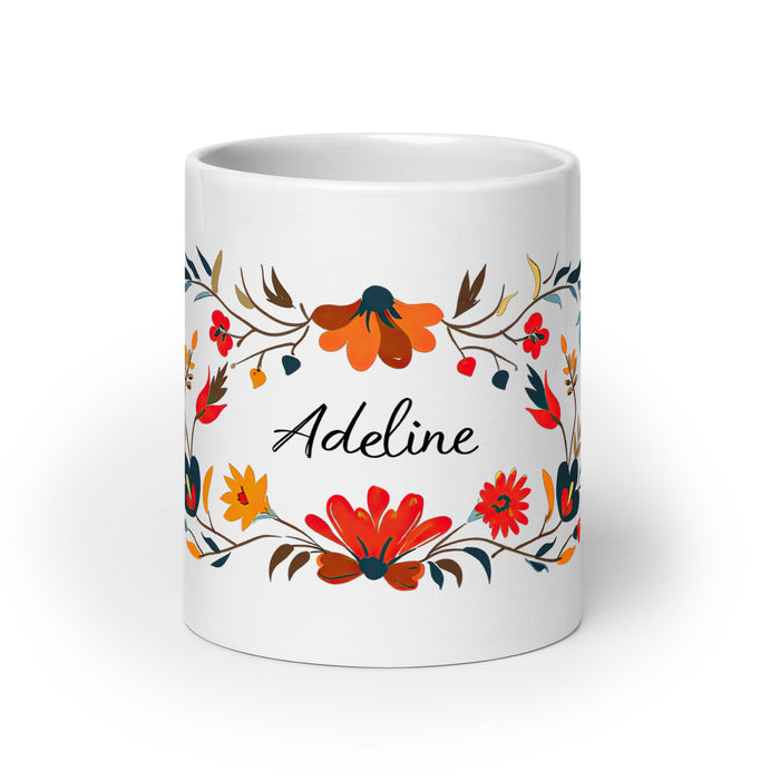 Adeline Exclusive Name Art Piece Home Office Work Coffee Mug Mexican Spanish Pride Gift Cup One - Of - A - Kind Calligraphy White Glossy Mug | A17 - Mexicada