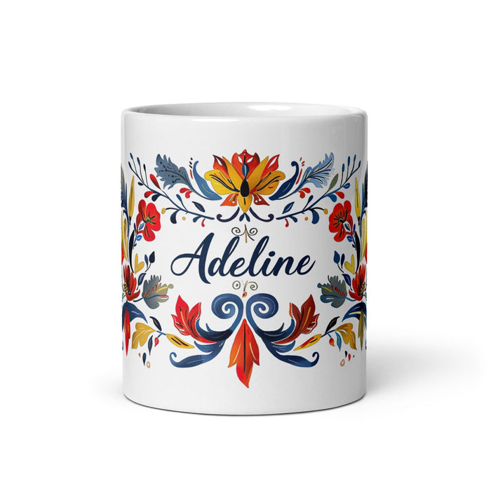 Adeline Exclusive Name Art Piece Home Office Work Coffee Mug Mexican Spanish Pride Gift Cup One-Of-A-Kind Calligraphy White Glossy Mug | A18 Mexicada