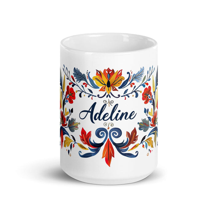 Adeline Exclusive Name Art Piece Home Office Work Coffee Mug Mexican Spanish Pride Gift Cup One-Of-A-Kind Calligraphy White Glossy Mug | A18 Mexicada