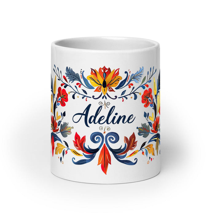 Adeline Exclusive Name Art Piece Home Office Work Coffee Mug Mexican Spanish Pride Gift Cup One-Of-A-Kind Calligraphy White Glossy Mug | A18 Mexicada