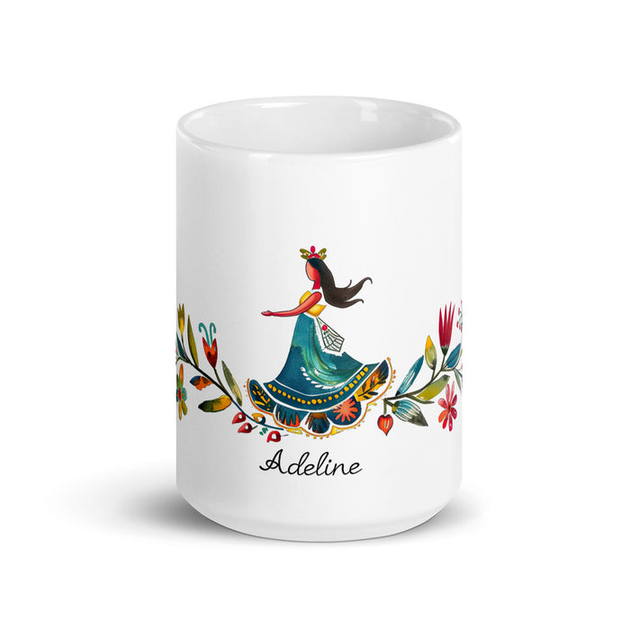 Adeline Exclusive Name Art Piece Home Office Work Coffee Mug Mexican Spanish Pride Gift Cup One - Of - A - Kind Calligraphy White Glossy Mug | A2 - Mexicada