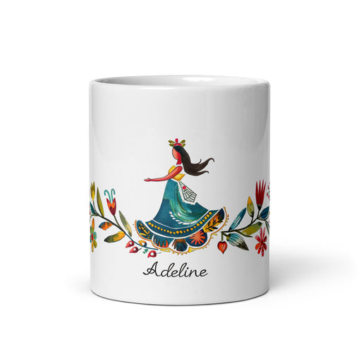 Adeline Exclusive Name Art Piece Home Office Work Coffee Mug Mexican Spanish Pride Gift Cup One - Of - A - Kind Calligraphy White Glossy Mug | A2 - Mexicada