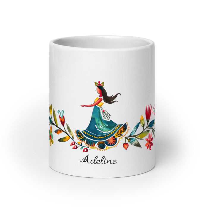 Adeline Exclusive Name Art Piece Home Office Work Coffee Mug Mexican Spanish Pride Gift Cup One - Of - A - Kind Calligraphy White Glossy Mug | A2 - Mexicada