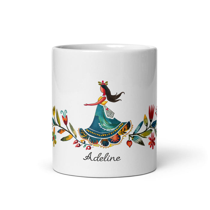 Adeline Exclusive Name Art Piece Home Office Work Coffee Mug Mexican Spanish Pride Gift Cup One-Of-A-Kind Calligraphy White Glossy Mug | A2 Mexicada