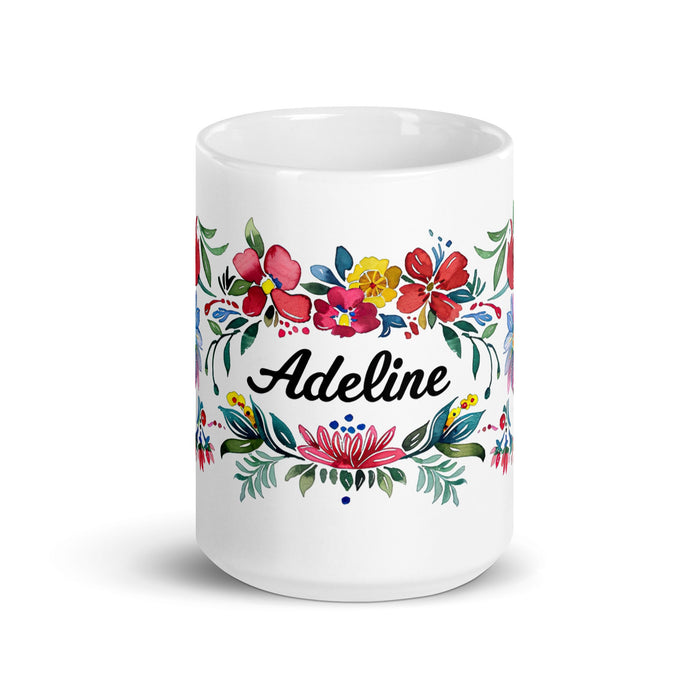 Adeline Exclusive Name Art Piece Home Office Work Coffee Mug Mexican Spanish Pride Gift Cup One - Of - A - Kind Calligraphy White Glossy Mug | A3 - Mexicada