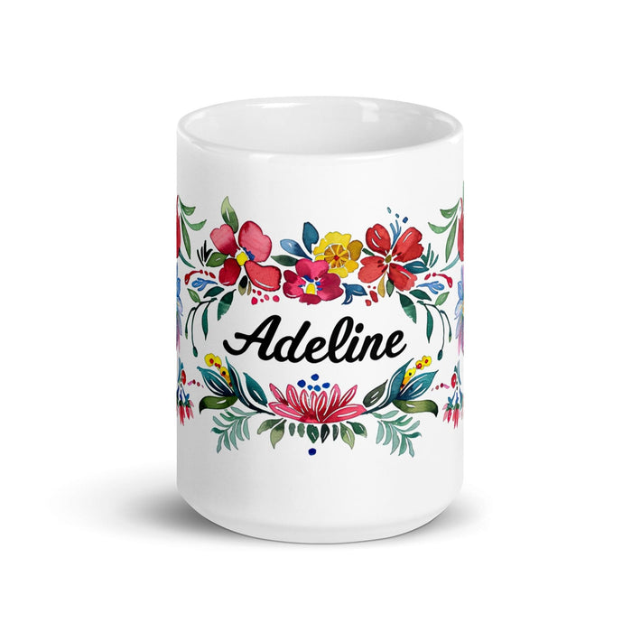 Adeline Exclusive Name Art Piece Home Office Work Coffee Mug Mexican Spanish Pride Gift Cup One-Of-A-Kind Calligraphy White Glossy Mug | A3 Mexicada