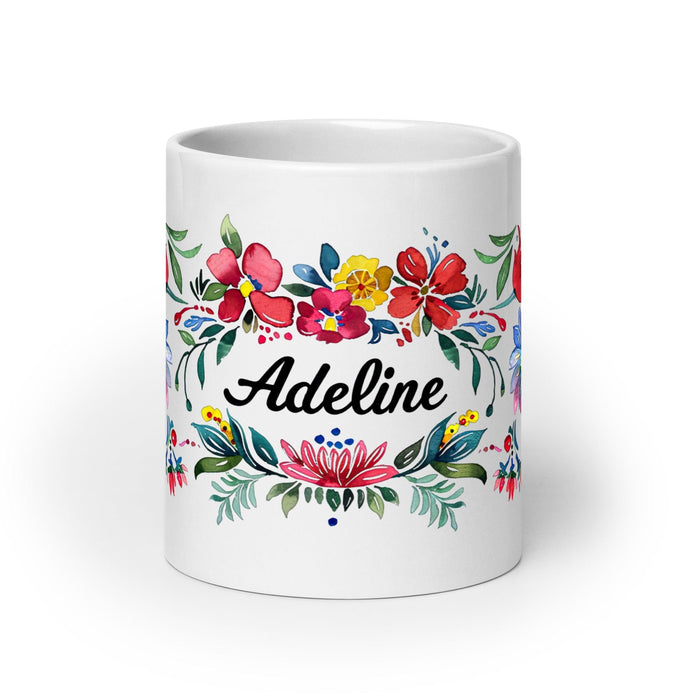 Adeline Exclusive Name Art Piece Home Office Work Coffee Mug Mexican Spanish Pride Gift Cup One-Of-A-Kind Calligraphy White Glossy Mug | A3 Mexicada