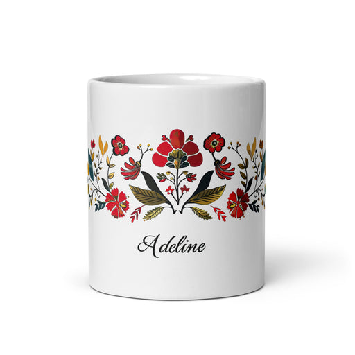 Adeline Exclusive Name Art Piece Home Office Work Coffee Mug Mexican Spanish Pride Gift Cup One - Of - A - Kind Calligraphy White Glossy Mug | A4 - Mexicada