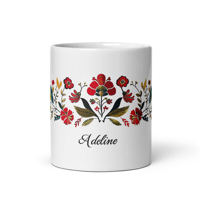 Adeline Exclusive Name Art Piece Home Office Work Coffee Mug Mexican Spanish Pride Gift Cup One-Of-A-Kind Calligraphy White Glossy Mug | A4 Mexicada