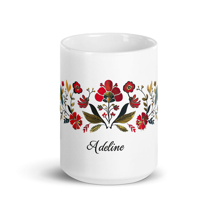 Adeline Exclusive Name Art Piece Home Office Work Coffee Mug Mexican Spanish Pride Gift Cup One-Of-A-Kind Calligraphy White Glossy Mug | A4 Mexicada