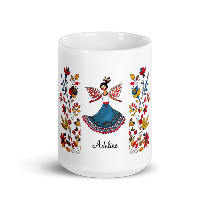 Adeline Exclusive Name Art Piece Home Office Work Coffee Mug Mexican Spanish Pride Gift Cup One - Of - A - Kind Calligraphy White Glossy Mug | A5 - Mexicada