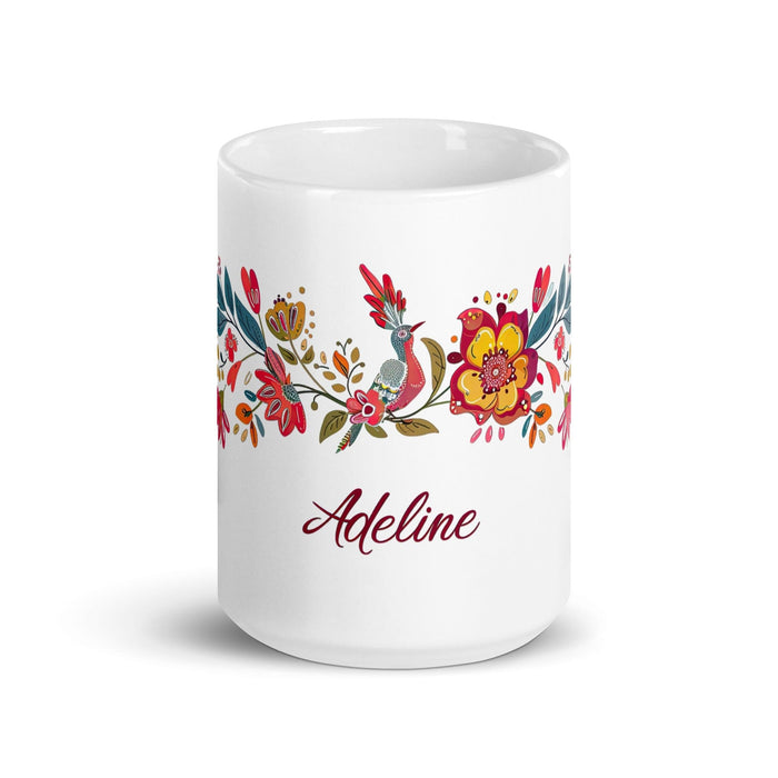 Adeline Exclusive Name Art Piece Home Office Work Coffee Mug Mexican Spanish Pride Gift Cup One-Of-A-Kind Calligraphy White Glossy Mug | A6 Mexicada