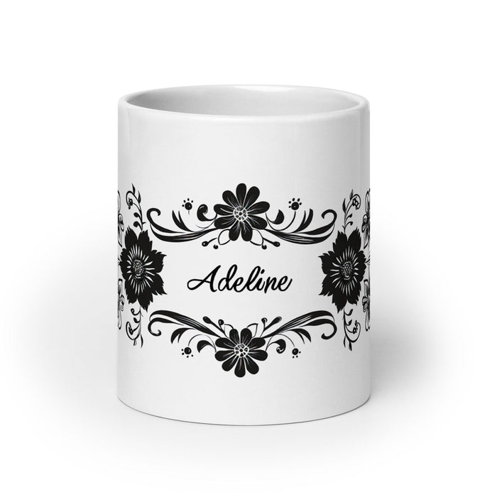 Adeline Exclusive Name Art Piece Home Office Work Coffee Mug Mexican Spanish Pride Gift Cup One-Of-A-Kind Calligraphy White Glossy Mug | A8 Mexicada