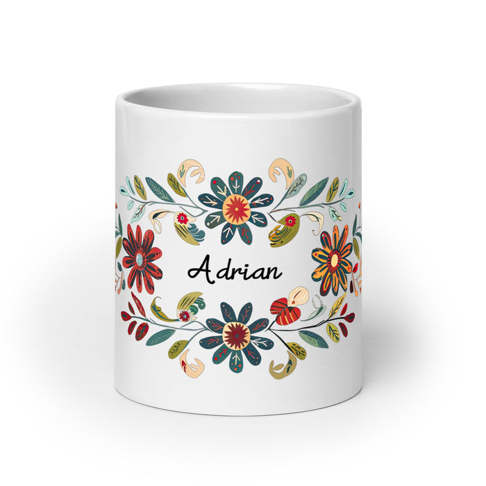 Adrian Exclusive Name Art Piece Home Office Work Coffee Mug Mexican Spanish Pride Gift Cup One - Of - A - Kind Calligraphy White Glossy Mug | A1 - Mexicada