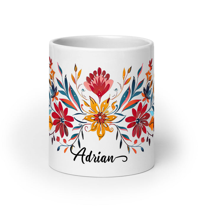 Adrian Exclusive Name Art Piece Home Office Work Coffee Mug Mexican Spanish Pride Gift Cup One - Of - A - Kind Calligraphy White Glossy Mug | A2 - Mexicada