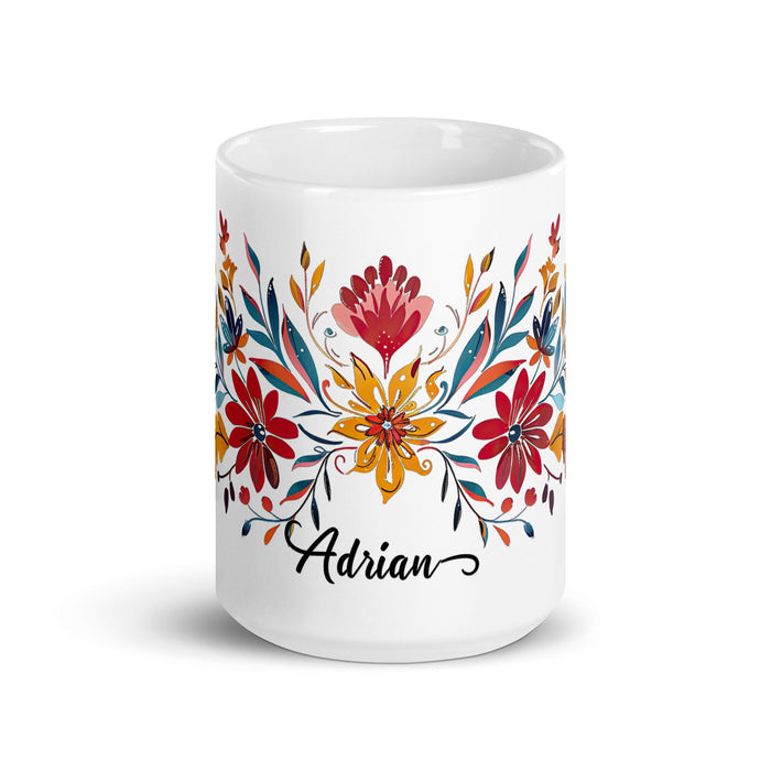 Adrian Exclusive Name Art Piece Home Office Work Coffee Mug Mexican Spanish Pride Gift Cup One - Of - A - Kind Calligraphy White Glossy Mug | A2 - Mexicada