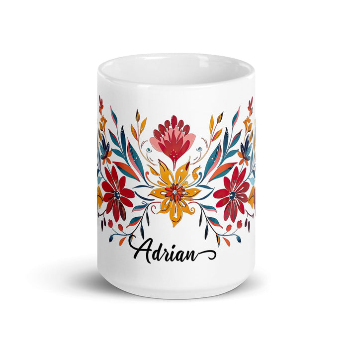 Adrian Exclusive Name Art Piece Home Office Work Coffee Mug Mexican Spanish Pride Gift Cup One-Of-A-Kind Calligraphy White Glossy Mug | A2 Mexicada