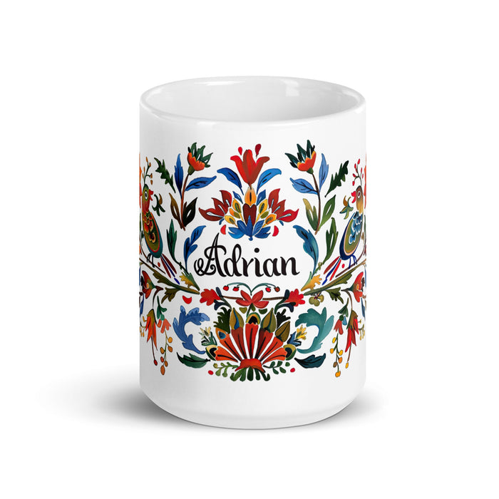 Adrian Exclusive Name Art Piece Home Office Work Coffee Mug Mexican Spanish Pride Gift Cup One - Of - A - Kind Calligraphy White Glossy Mug | A3 - Mexicada