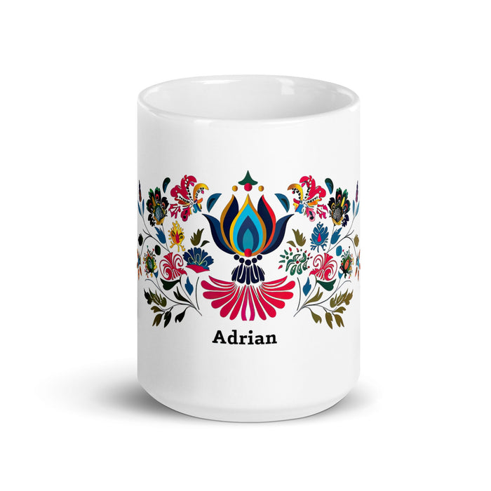 Adrian Exclusive Name Art Piece Home Office Work Coffee Mug Mexican Spanish Pride Gift Cup One - Of - A - Kind Calligraphy White Glossy Mug | A4 - Mexicada