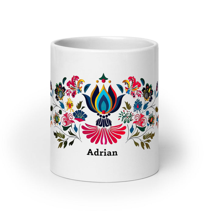 Adrian Exclusive Name Art Piece Home Office Work Coffee Mug Mexican Spanish Pride Gift Cup One-Of-A-Kind Calligraphy White Glossy Mug | A4 Mexicada