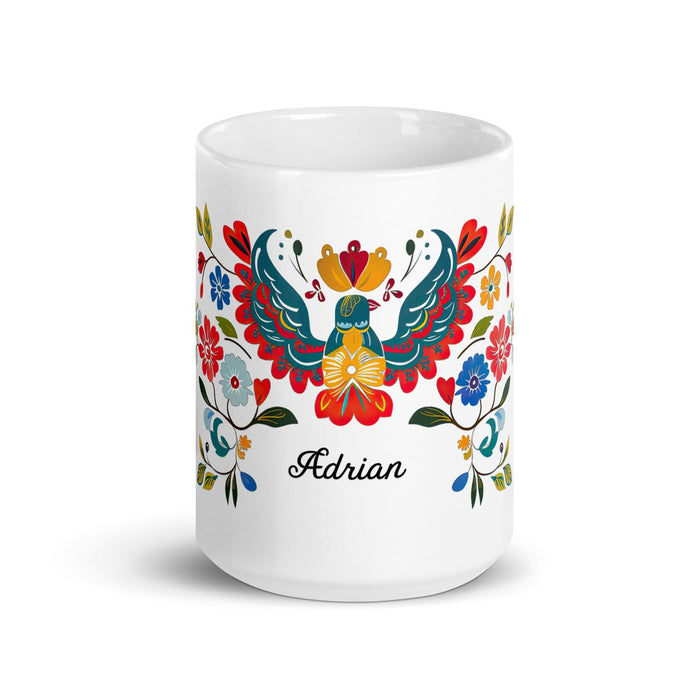 Adrian Exclusive Name Art Piece Home Office Work Coffee Mug Mexican Spanish Pride Gift Cup One - Of - A - Kind Calligraphy White Glossy Mug | A6 - Mexicada