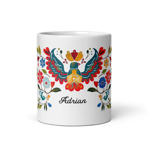 Adrian Exclusive Name Art Piece Home Office Work Coffee Mug Mexican Spanish Pride Gift Cup One-Of-A-Kind Calligraphy White Glossy Mug | A6 Mexicada