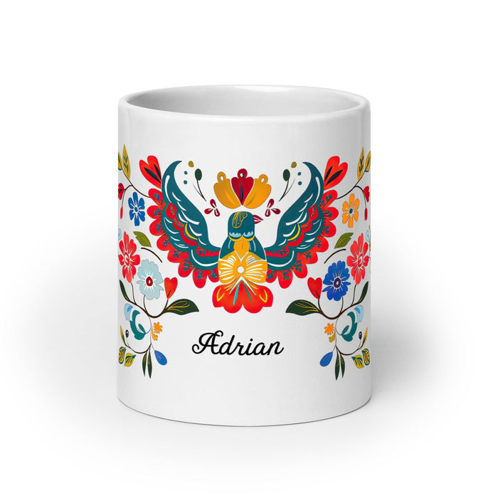 Adrian Exclusive Name Art Piece Home Office Work Coffee Mug Mexican Spanish Pride Gift Cup One-Of-A-Kind Calligraphy White Glossy Mug | A6 Mexicada