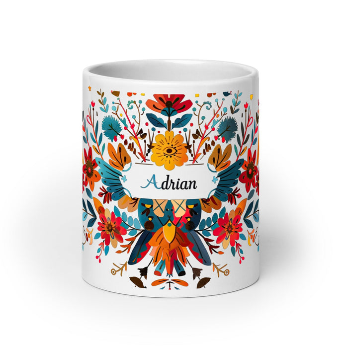 Adrian Exclusive Name Art Piece Home Office Work Coffee Mug Mexican Spanish Pride Gift Cup One - Of - A - Kind Calligraphy White Glossy Mug | A7 - Mexicada