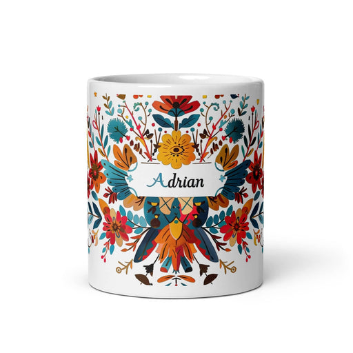 Adrian Exclusive Name Art Piece Home Office Work Coffee Mug Mexican Spanish Pride Gift Cup One - Of - A - Kind Calligraphy White Glossy Mug | A7 - Mexicada