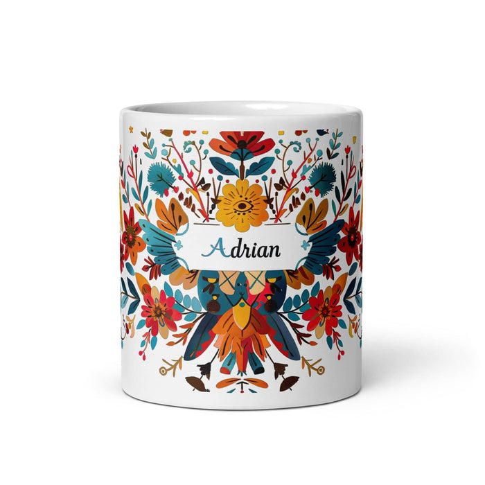 Adrian Exclusive Name Art Piece Home Office Work Coffee Mug Mexican Spanish Pride Gift Cup One - Of - A - Kind Calligraphy White Glossy Mug | A7 - Mexicada