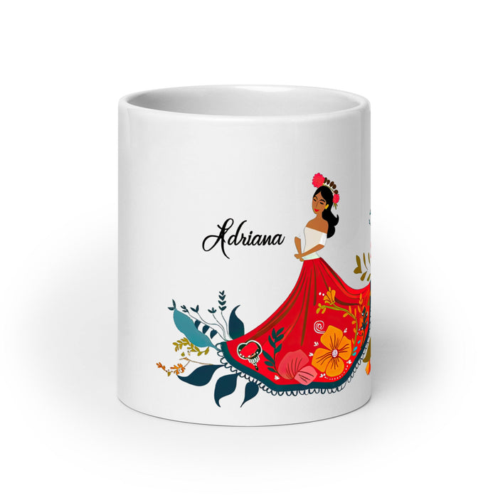 Adriana Exclusive Name Art Piece Home Office Work Coffee Mug Mexican Spanish Pride Gift Cup One - Of - A - Kind Calligraphy White Glossy Mug | A1 - Mexicada